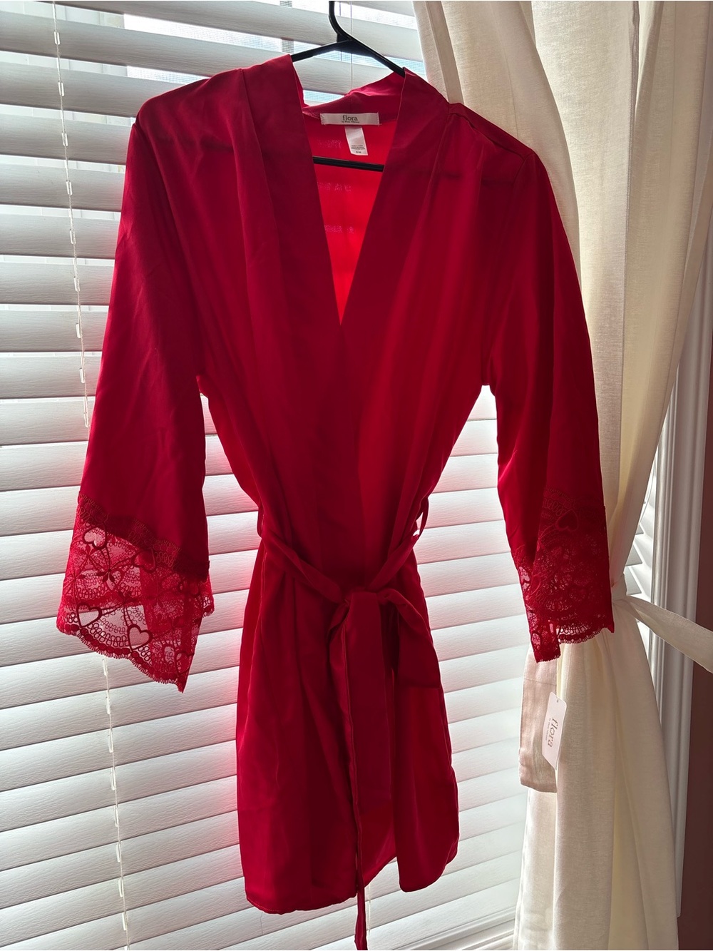 Flora Nikrooz Red Satin Lace-Trim Robe